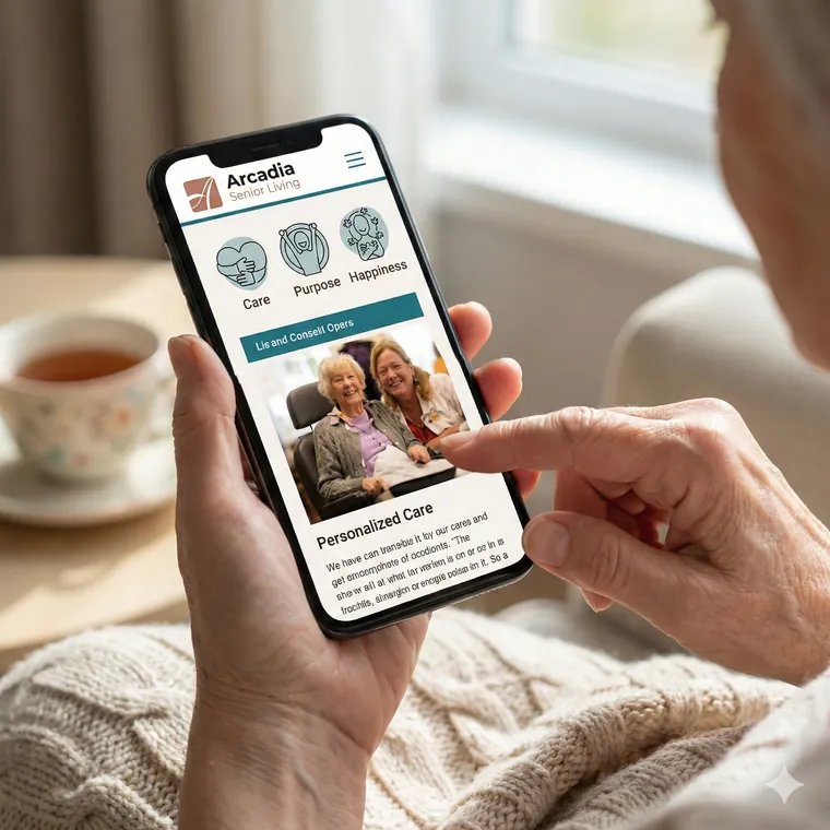 A family member viewing the Arcadia site on a phone