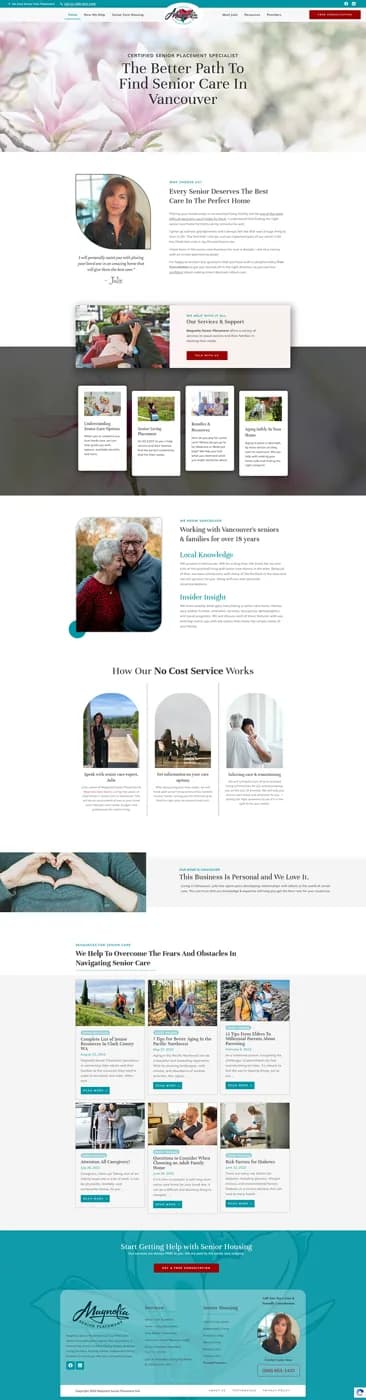 The Magnolia Senior Placement website, designed by Greatness Digital