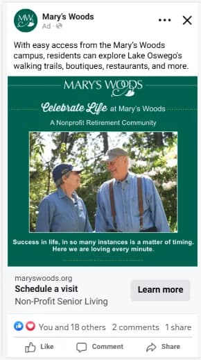 Mary's Woods, Social ad