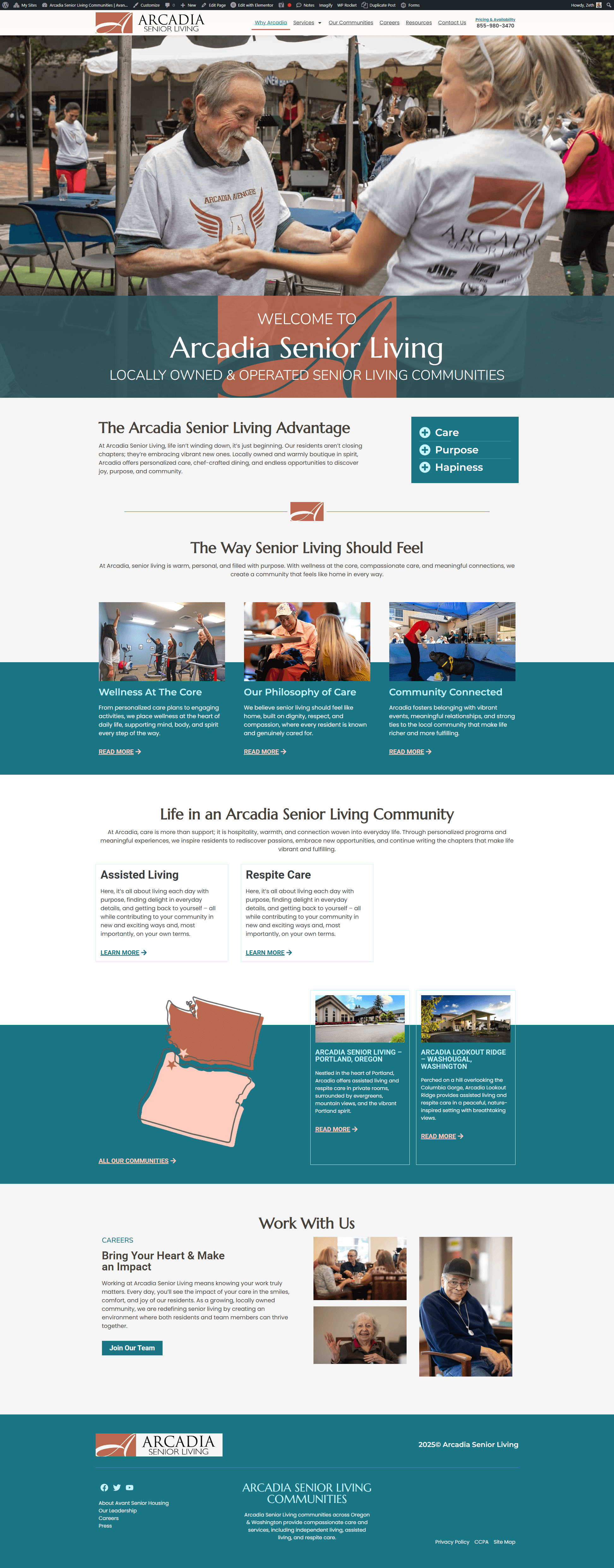 Arcadia Senior Living website