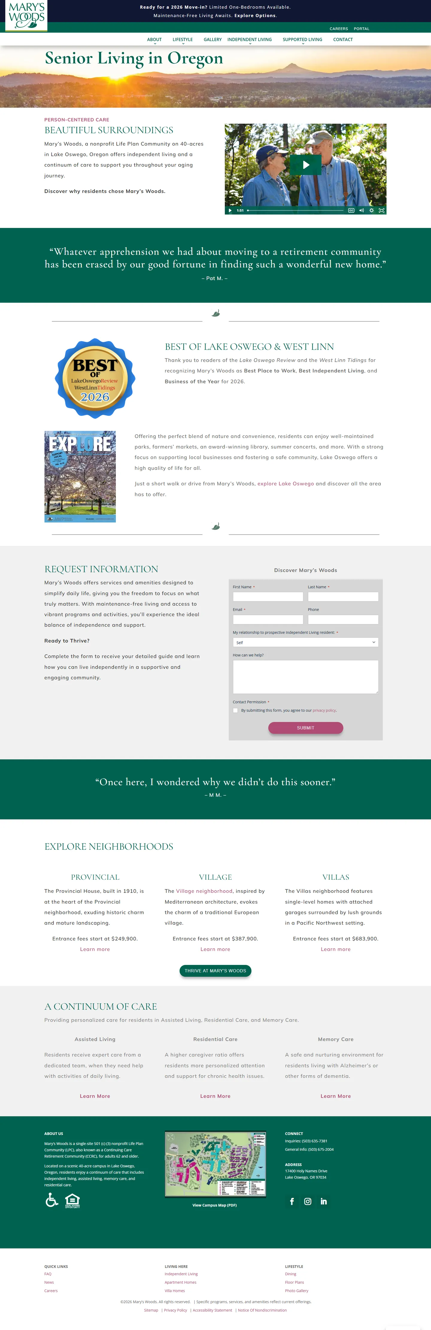 Mary's Woods website
