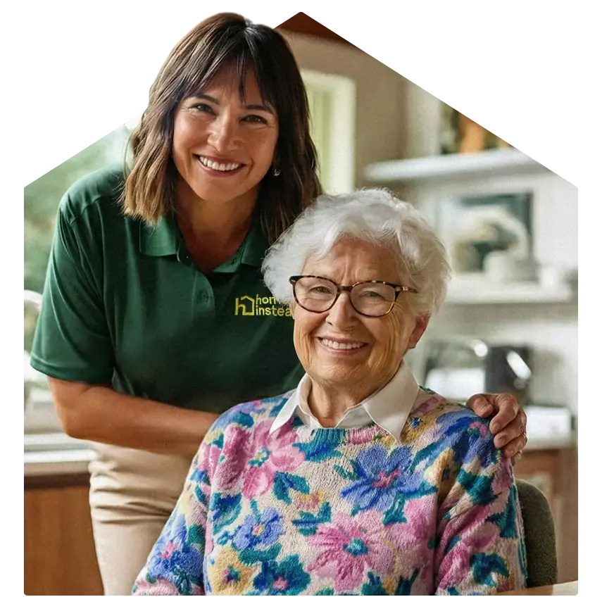 A home care aide with her client at home