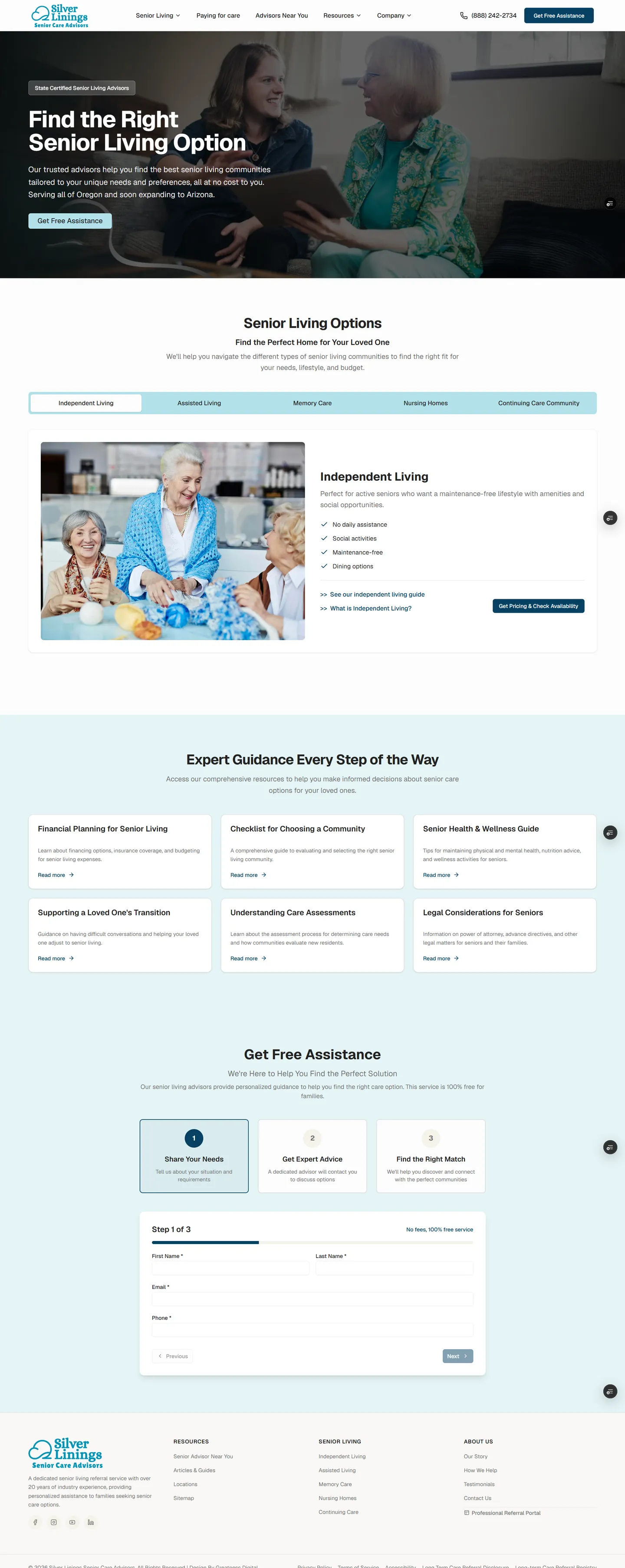 Silver Linings Senior Care Advisors website