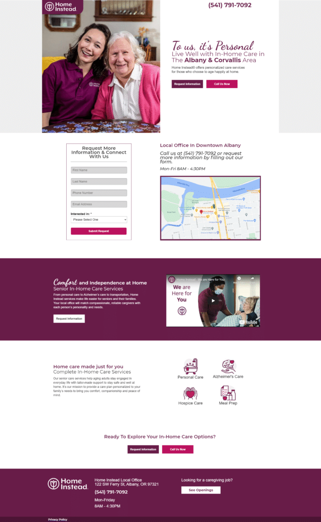 landing page for senior care